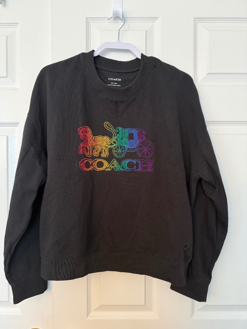 Coach Black Crewneck Sweatshirt with Rainbow Carriage Logo